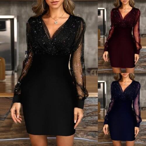 #35 Wonen sequin dress Sexy New 2019 Summer Female Black Retro Elegant Party Culb Dress Vintage Autumn Dress Women Sukienka