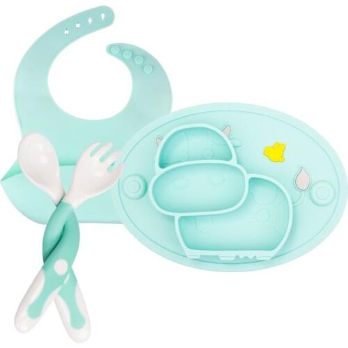 4Pcs/Set Baby Silicone Placemat Tableware Set Suction Children Dishes Food Feeding Container Kids Utensils Bibs Plate