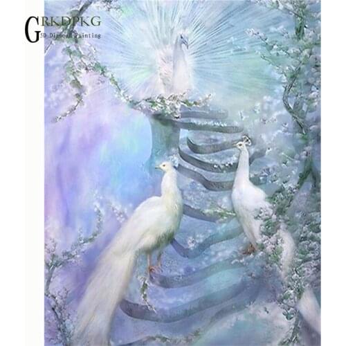 5D DIY diamond painting White peacock ima full square diamond embroidery Cross stitch pictures of rhinestones Wedding decoration