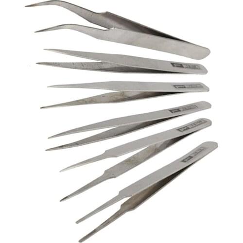 6 PCS Stainless Steel TS-10/ 11/ 12/ 13/ 14/ 15 Straight and Angled Tweezerses