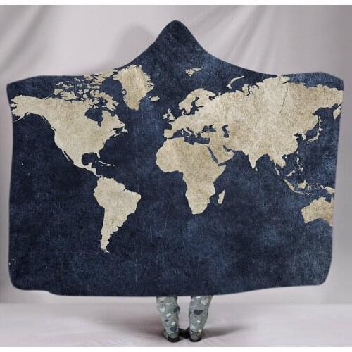 Free shipping Holiday Christmas Gift World Map Adult Kids Winter Fleece Hooded Blanket Sofa Camping Throw