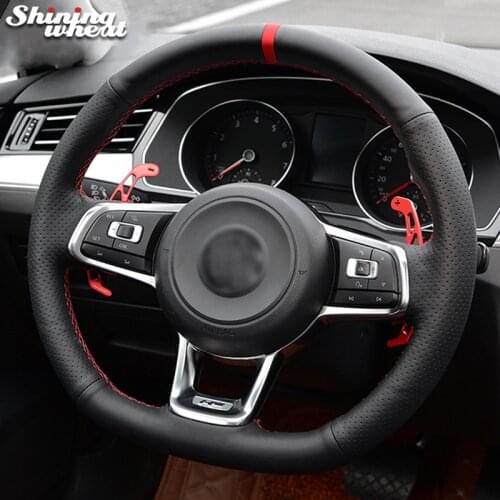Shining wheat Hand Sew Car Steering Wheel Cover for Volkswagen VW Golf 7 GTI Scirocco Polo GTI Up! GTI Tiguan (R-Line)