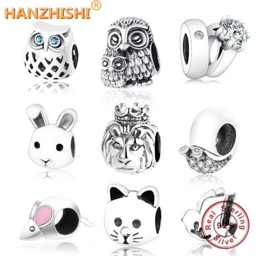 Animal Cat Lion Rabbit Bee Beads Charms Fit Original Pandora Charm Bracelet 925 Sterling Silver DIY Jewelry Making berloque