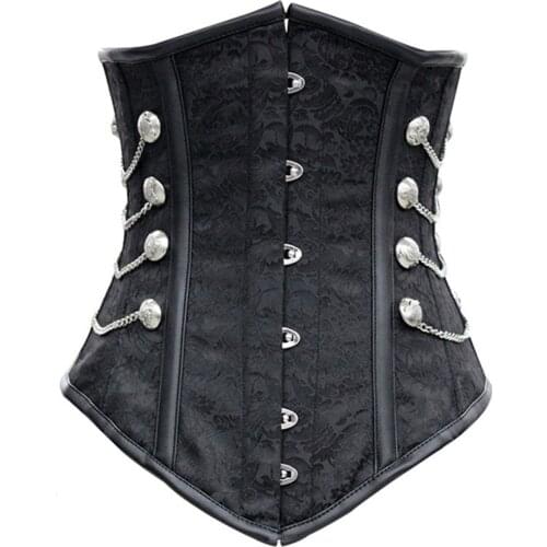 Black Punk Rave Waist Cincher Underbust Corset Gothic Chains Clothing Corsets Women Sexy Top Bustier Lingerie Size S-XXL