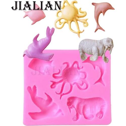 Dolphin octopus sea lion Fondant chocolate mould Marine animal silicone mold for cake decorating tools T0729