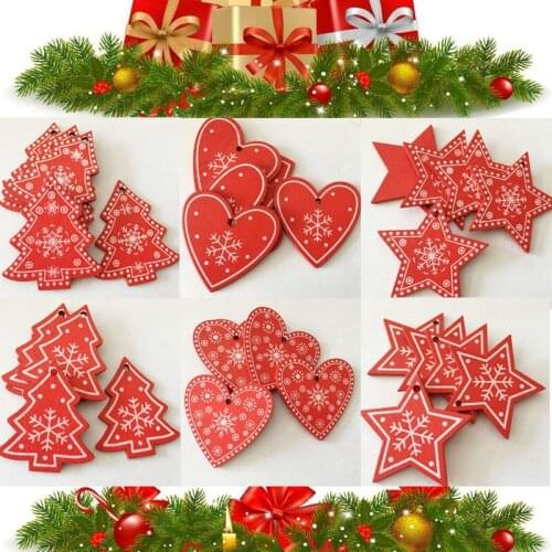 10PCS DIY White And Red Christmas Tree Heart-shaped Star Wooden Pendant Home Accessories Christmas Tree Decorations