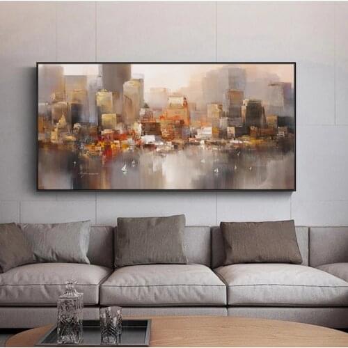 City Building Rain Boat Poster Scenery Pictures Room Decoration Abstract Oil Painting On Canvas Wall Art For Living Room Cuadros