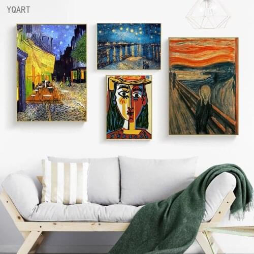 Famous Paintings Artwork Van Gogh Starry Night Salvador Dali Canvas Posters and Prints Wall Art Pictures for Living Room Decor