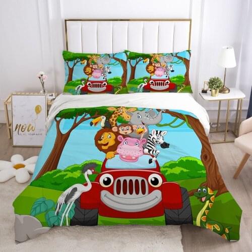 Cartoon Car Animal Print Childrens Bedding Set Boy And Girl Duvet Cover Pillowcase Blanket Cover One-bedroom Home Textile Set