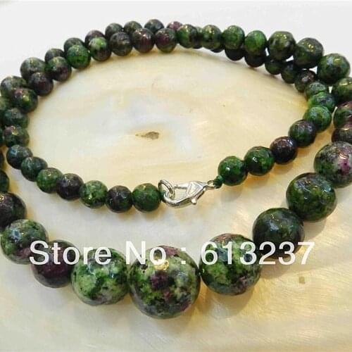 Fashion faceted round beads 6-14mm red green stone zoisite chain strand necklace for women charms jewelry 18inch MY4201