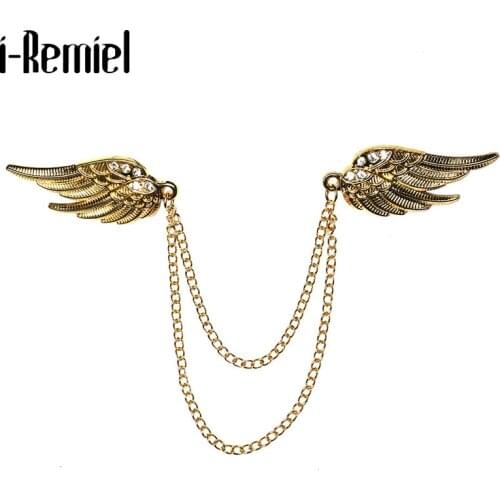 Men Trendy Direct Selling Limited Brooches Fashion High-grade Brooch Male Tassel Angel Wings Buckle The Suit Of Pin Chain