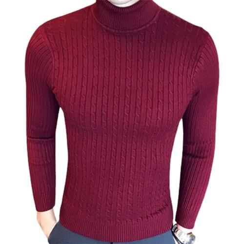 New Men Spring Autumn Turtle Neck Long Sleeve High Collar Warm Sweater Slim Pullover Twist Knitwear Casual Mens Sweater
