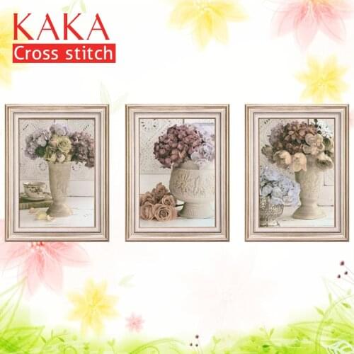 KAKA Cross stitch kits Embroidery needlework sets with printed pattern,11CT canvas,Home Decor for garden House,5D Flowers Bottle