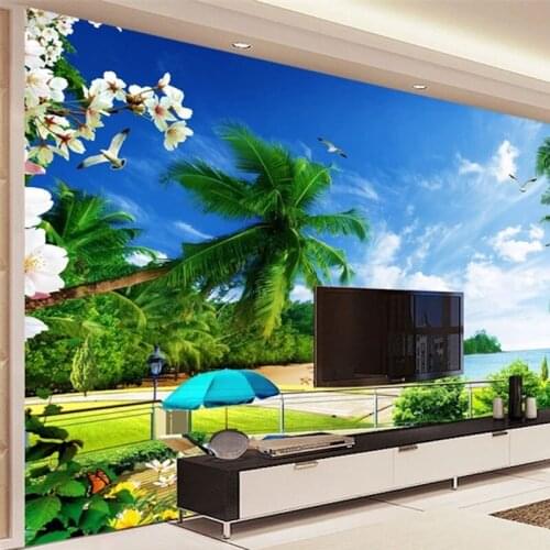 Custom Any Size Mural Wallpaper 3d Mural For Living Room Coast, Beach, Sea Scenery TV Background Wall Mural 3D Wallpaper