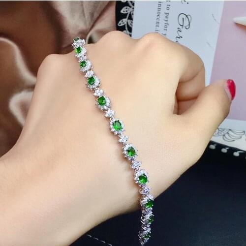 Natural green diopside gem Bracelet Natural gemstone bracelet S925 silver fashion grace round Diana women party gift jewelry