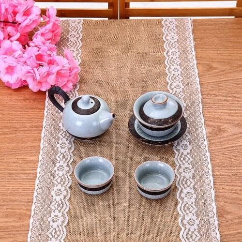 30X275cm New Vintage White Christmas Lace Jute Table Runner Linen Hessian Burlap Country Event Party Supplies Wedding Decoration