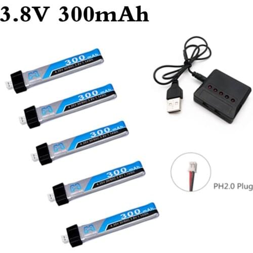 Upgrade 3.8V 300mAh 30/60C 1S HV 4.35V PH2.0 Lipo Battery + 5 in 1 Charger For RC FPV Racing Drone Spare Parts Accessories