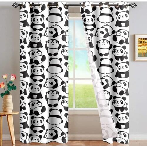 Window Curtain Cute Panda Print Kitchen Door Balcony Fabrics for Kids Room Decor Window Shade Blackout Window Drapes Soundproof