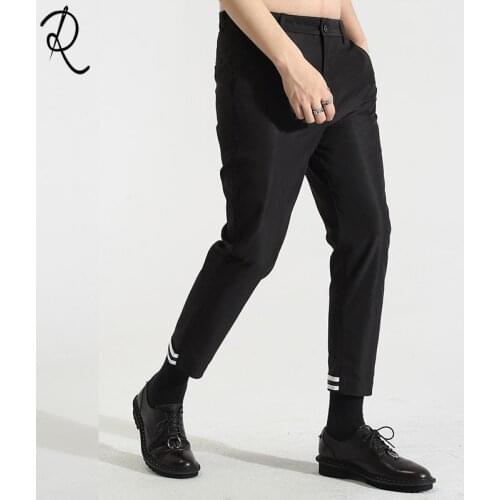 Fall Wear British impact yarn-dyed ribbon with rolled edges casual chaps men slim tapered nine-point trousers men