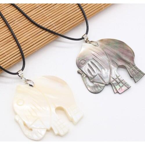 Natural Shell Alloy Pendant Necklace Elephant-shaped Cute Animal Handmade Crafts DIY Necklaces Sweater Chain Accessories Making