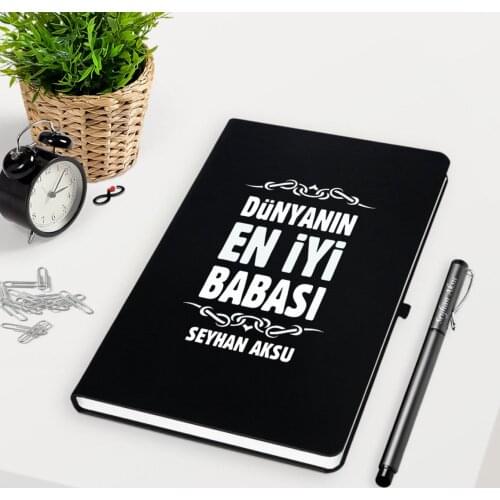 Personalized World Best Father Black Notebook Pen Seti-6