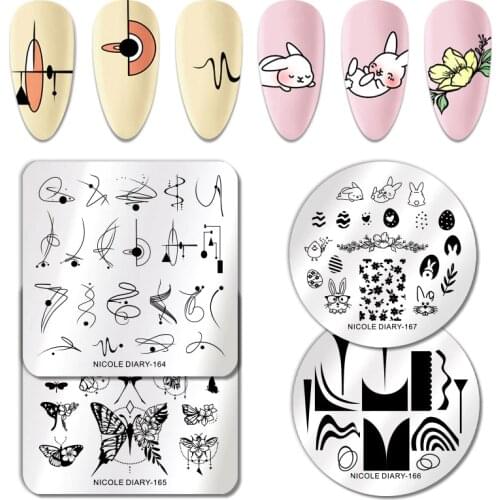 NICOLE DIARY Nail Stamping Plates Flower Rectangle Stainless Steel Nail Image Stencils Stamping Template