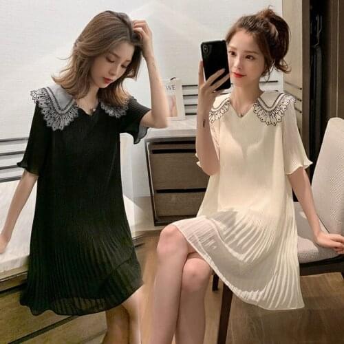 Pregnant Womens Dress Summer Hot Mom Hipster Postpartum Clothes Womens Wear Doll Collar Chiffon Top Fashion Korea Style Dress