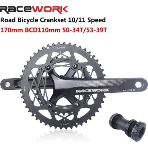 Racework Road Bike Crankset 22 Speed 110BCD Hollow Double Sprockets 170Mm 50-34T 53-39T Bicycle Crank Chainring With BB