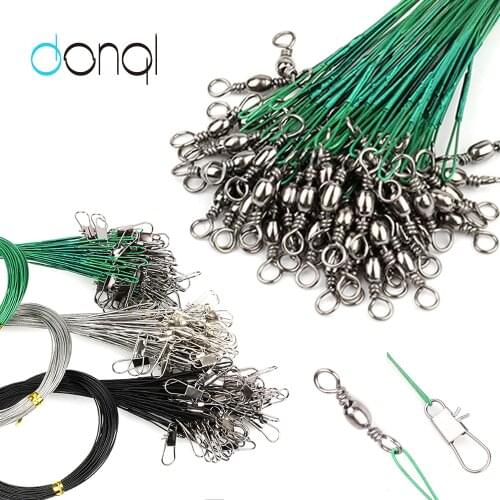 DONQL 60pcs Anti Bite Fishing Lines Steel Wire Leader With Fishing Swivel Connector 12-30cm Lead Core Leash Fishing Wire
