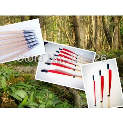 Archery wooden arrow completed w/5" turkey feather&125gr glued in point for practice,100pcs/lot