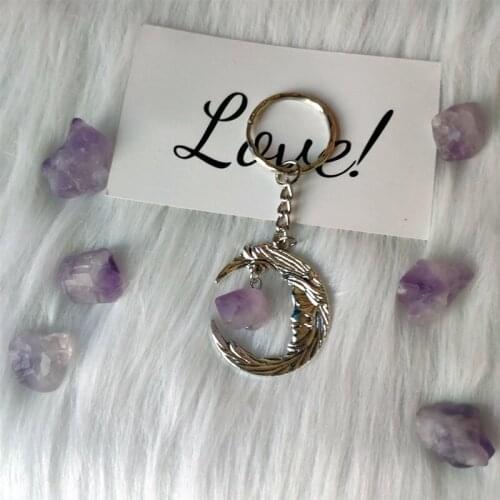 Purple Crystal Moon Key Chain Crescent Moon Jewelry Dark Style Gothic Stone Pendant Magic Wiccan Witch Style Macabre Amulet
