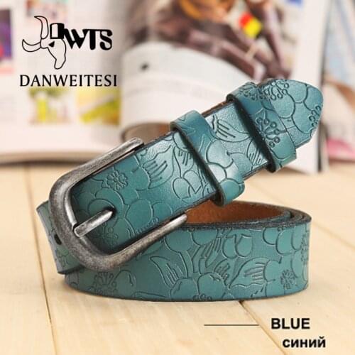 [DWTS]Belts Women Thin Genuine Leather Belt womens 6 Colour Floral carved Printing Belts For Women Ceinture Femme belt female