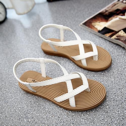 Yu Kube Summer Shoes Woman Sandals Elastic Flat Sandalias Mujer 2021 Strappy Gladiator Beach Sandals Ladies Flip Flops White