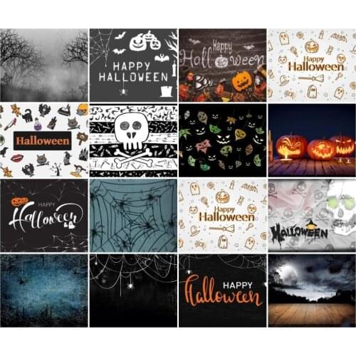 Happy Halloween Decor Backdrop Pumpkin Spider Black White Background Photography Family Holiday Party Decor Photo Booth Props