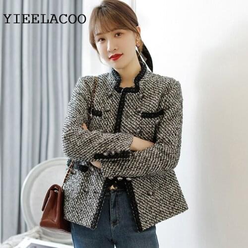Grey Tweed Woolen Jacket Autumn Womens Jacket and the new winter jacket Wool classic jacket Ladies