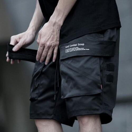 Fashion Cool Black Elastic Waist Mens Shorts Cargo Shorts Mens Shorts Summer Men Casual Shorts