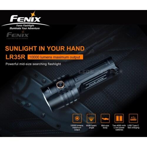 10000 Lumens Fenix LR35R Super Bright Searching Flashlight with Two 4000 mAh Li-ion Batteries
