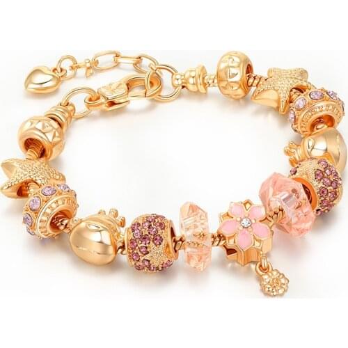 Light purple rhinestone marine series DIY beaded bracelet woman Pandora style alloy beads