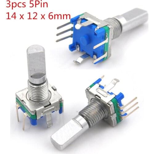 3pcs/lot Shaft 6mm Hole 7mm 5Pin D Shaft 20 Detents Points 360 Degree Rotary Encoder w Push Button Potentiometer