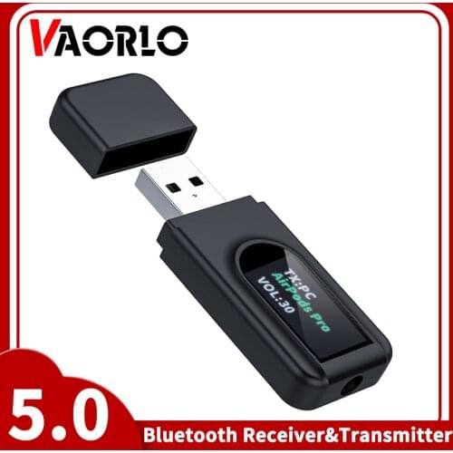 VAORLO With OLED Display Bluetooth 5.0 Audio Receiver Transmitter USB 3.5MM AUX Stereo Wireless Adapter Dongle For TV PC Car Kit