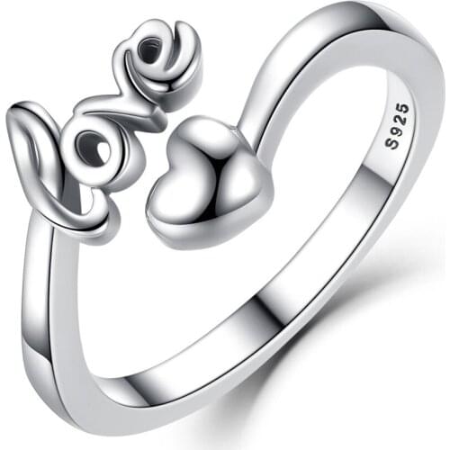 YPAY 100% Authentic 925 Sterling Silver Love and Heart Open Rings for Women Fine Jewelry YMR121
