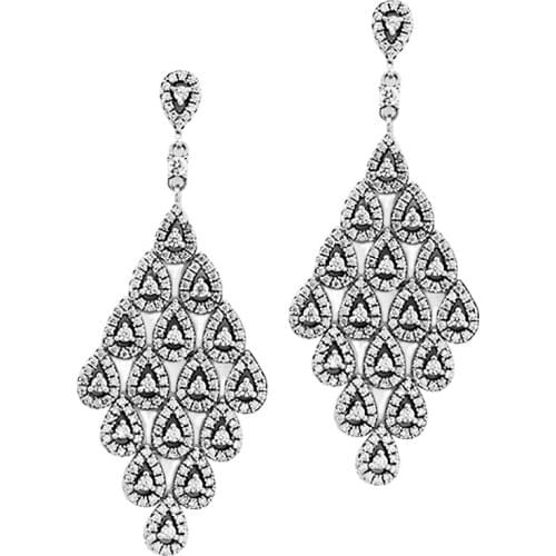 100% Sterling-Silver-Jewelry Cascading Glamour Large Hanging Dangle Earrings with Clear CZ 100% 925 Silver Jewelry Free Shipping