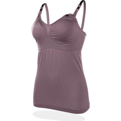 Womens Nursing Camisole Tank Top Maternity Bra Breastfeeding Shirts Breast Feeding Tops with Bra Super Elastic clip Down Wearing
