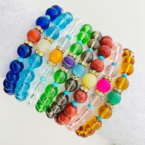 Mixed Color 8mm Beaded Bracelet Bracelet for Women Boho Vitality Natural Stone Glass Bracelet Charm Festival Jewelry Accessories