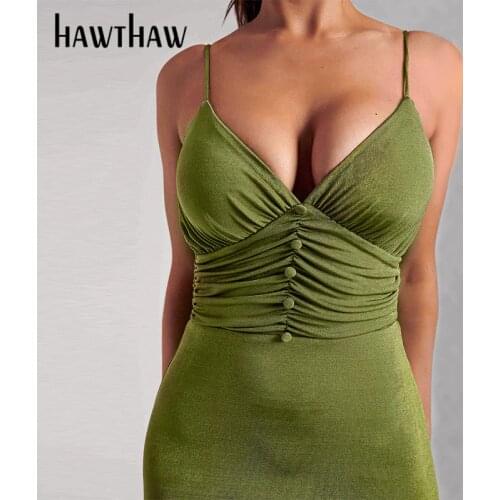 Hawthaw Women Summer V Neck Sleeveless Bodycon Solid Color Party Long Dress 2021 Female Clothing Streetwear Wholesale Items