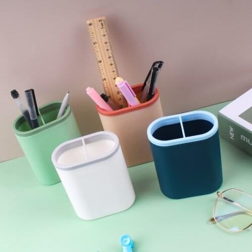 1PC Kawaii Multi-Function 2 Grid Desk Pen Holder Pencil Makeup Storage Box Desktop Organizer Stand Case School Office Stationery