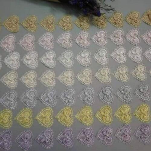 10X Soluble Polyester 3D pink peach heart Flowers Pearl Embroidered Lace Trim Ribbon Fabric Handmade Sewing Craft accessory 5cm