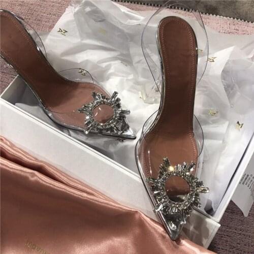 2021 summer new transparent womens sandals fashion elegant jelly stiletto shoes pointed rhinestone high heels