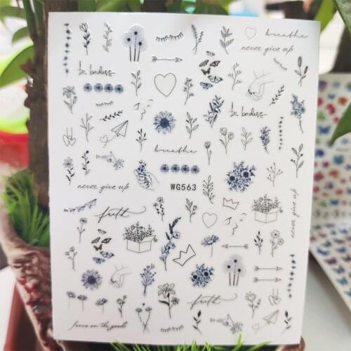 3D Stickers for Nails Line Dandelion Flowers Grass Daisy Nails Art Decoration Manicure Stickers Sliders Nail Foil Accessories