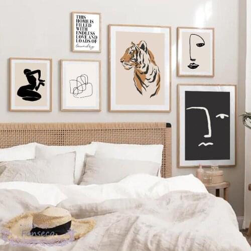 Abstract Sexy Woman Curve Face Line Drawing Poster Watercolor Tiger Home Office Quotes Canvas Painting Nordic Wall Art Pictures